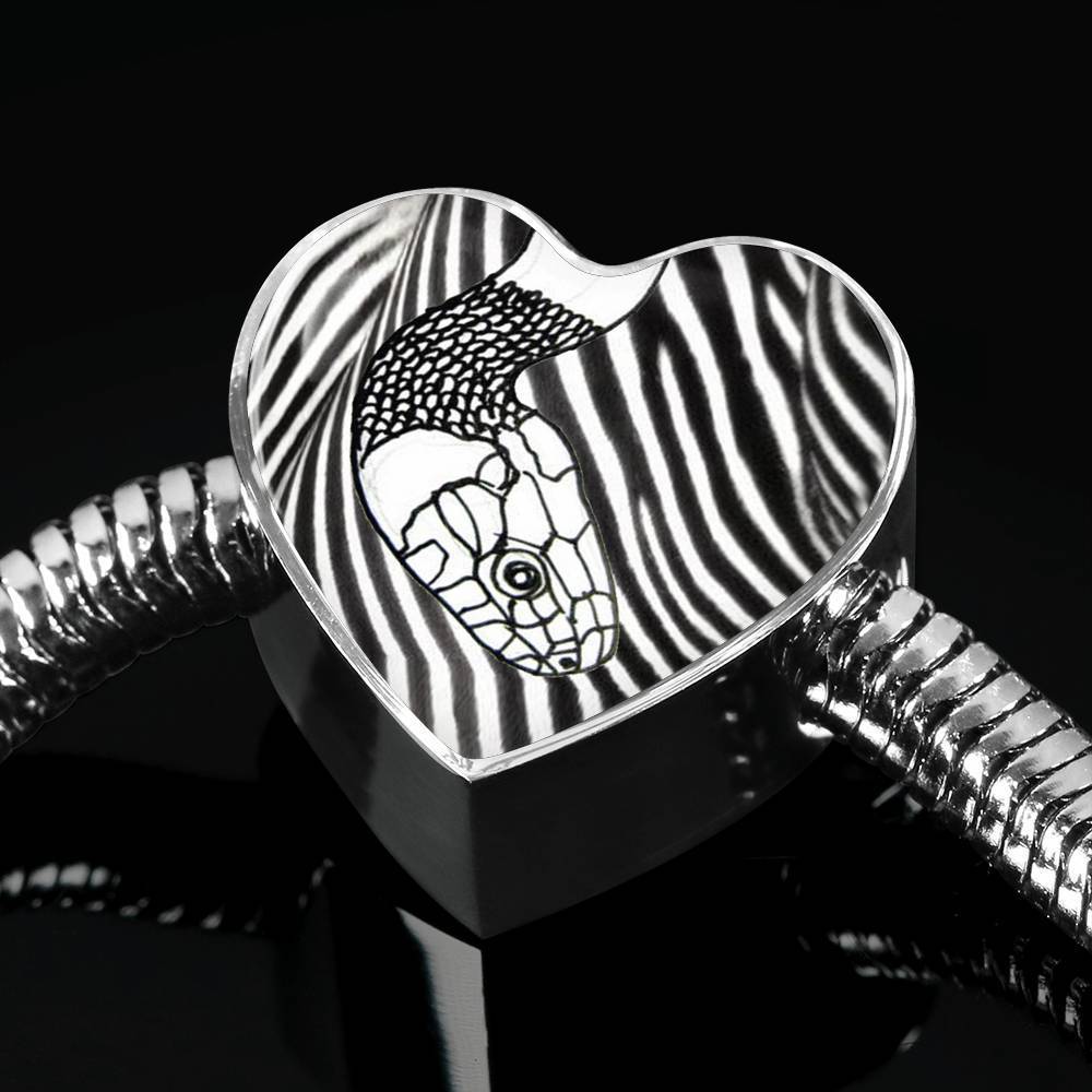 Black&White Snake Print Heart Charm Steel Bracelet-Free Shipping - Deruj.com