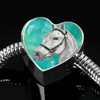 Andalusian Horse Watercolor Art Print Heart Charm Steel Bracelet-Free Shipping - Deruj.com