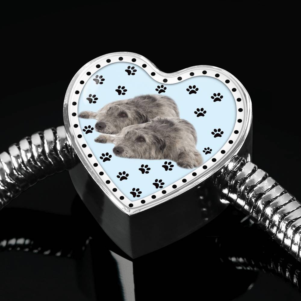 Irish Wolfhound Dog Print Heart Charm Steel Bracelet-Free Shipping - Deruj.com