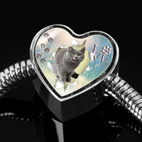 Lovely Korat Print Heart Charm Steel Bracelet-Free Shipping - Deruj.com