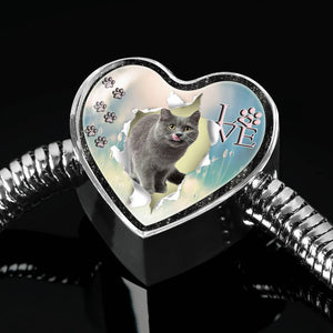 Lovely Korat Print Heart Charm Steel Bracelet-Free Shipping - Deruj.com