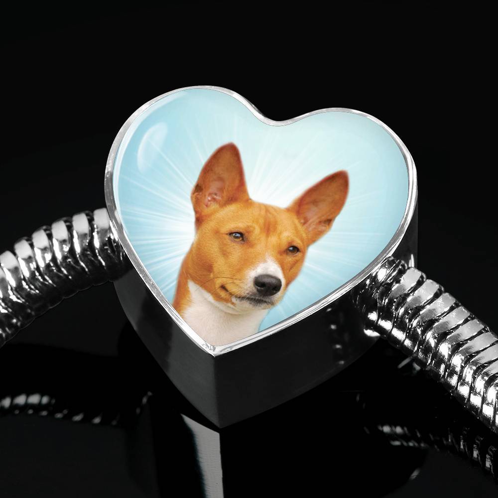 Basenji Dog Print Heart Charm Steel Bracelet-Free Shipping - Deruj.com