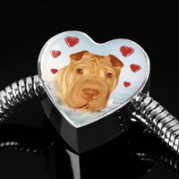 Shar Pei Print Heart Charm Steel Bracelet-Free Shipping - Deruj.com
