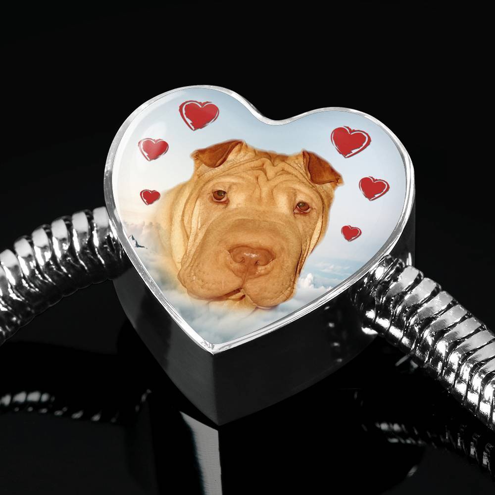 Shar Pei Print Heart Charm Steel Bracelet-Free Shipping - Deruj.com