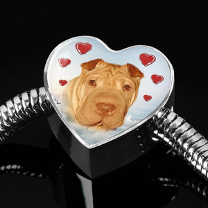 Shar Pei Print Heart Charm Steel Bracelet-Free Shipping - Deruj.com