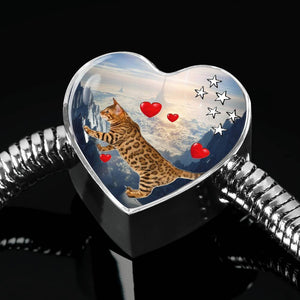California Spangled Cat Print Heart Charm Steel Bracelet-Free Shipping - Deruj.com
