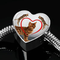 Bengal Cat Print Heart Charm Steel Bracelet-Free Shipping - Deruj.com