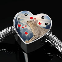 Ocicat Print Heart Charm Steel Bracelet-Free Shipping - Deruj.com
