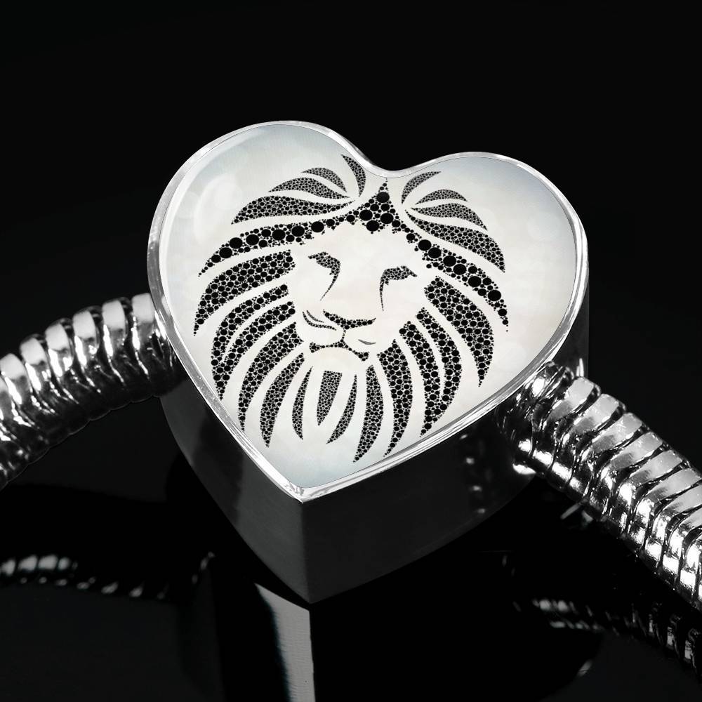 Lion Black&White Art Print Heart Charm Steel Bracelet-Free Shipping - Deruj.com