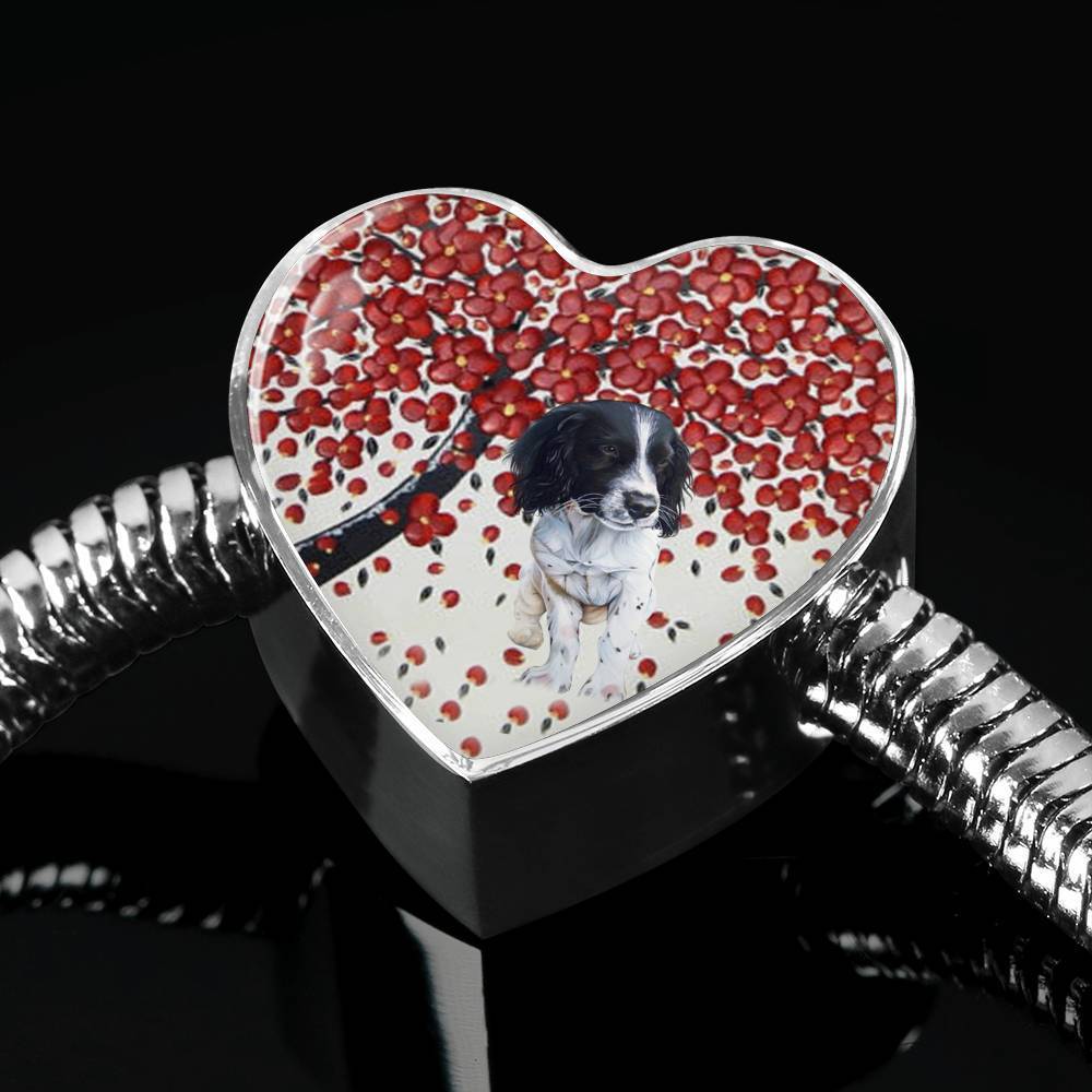 English Springer Spaniel Print Heart Charm Steel Bracelet-Free Shipping - Deruj.com