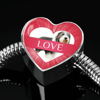 Bearded Collie Dog Print Heart Charm Steel Bracelet-Free Shipping - Deruj.com