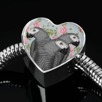 African Grey Parrot Print Heart Charm Steel Bracelet-Free Shipping - Deruj.com