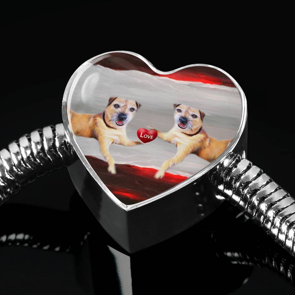 Border Terrier Print Heart Charm Steel Bracelet-Free Shipping - Deruj.com