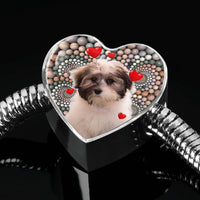 Cute Havanese Dog Print Heart Charm Steel Bracelet-Free Shipping - Deruj.com