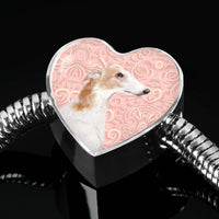 Borzoi Dog Print Heart Charm Steel Bracelet-Free Shipping - Deruj.com