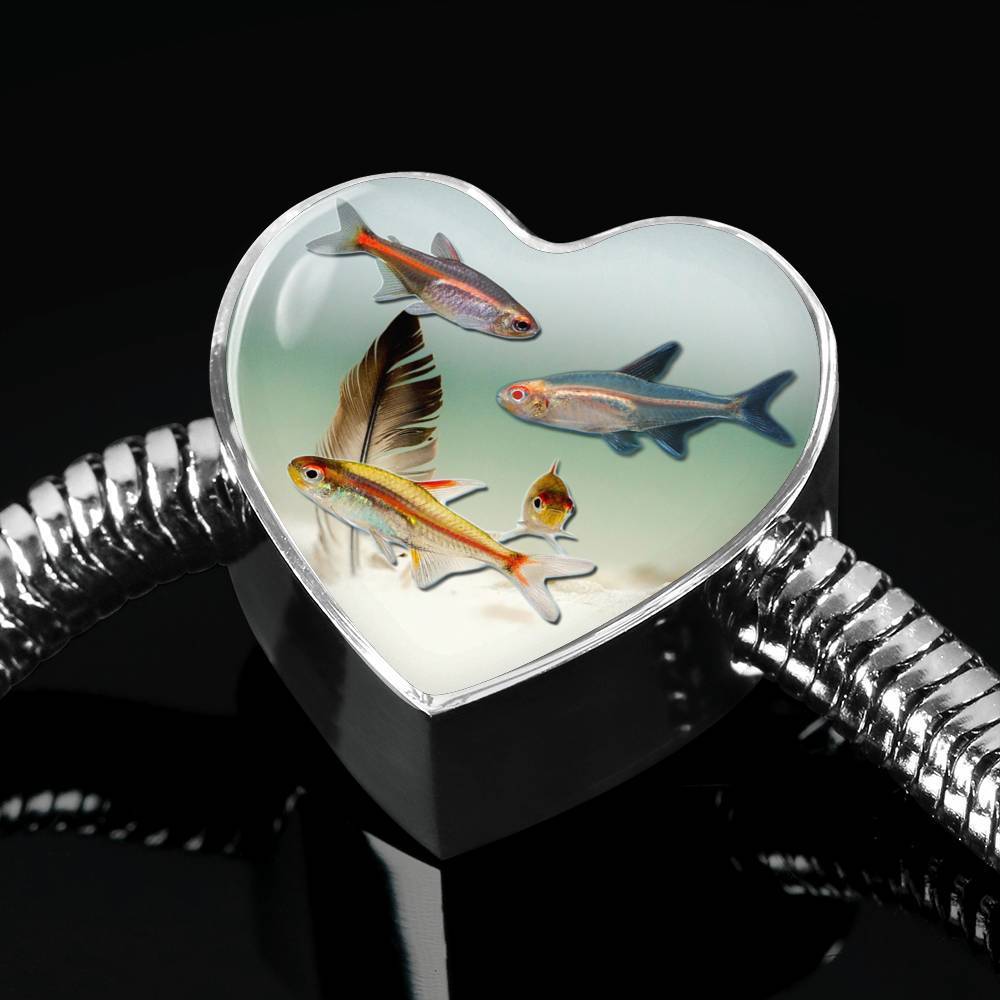 Glowlight Tetra Fish Print Heart Charm Steel Bracelet-Free Shipping - Deruj.com