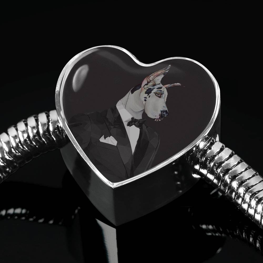 Amazing Great Dane Dog Print Heart Charm Steel Bracelet-Free Shipping - Deruj.com