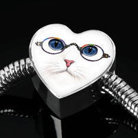 Cute Cat With Glasses Print Heart Charm Steel Bracelet-Free Shipping - Deruj.com