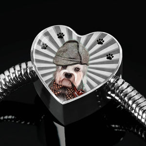 Dandie Dinmont Terrier Print Heart Charm Steel Bracelet-Free Shipping - Deruj.com