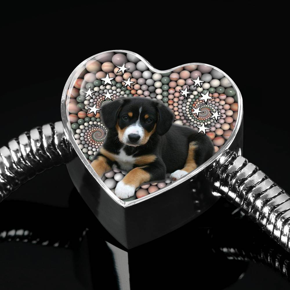 Entlebucher Mountain Dog Print Heart Charm Steel Bracelet-Free Shipping - Deruj.com