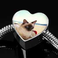Cute Balinese Cat Print Heart Charm Steel Bracelet-Free Shipping - Deruj.com