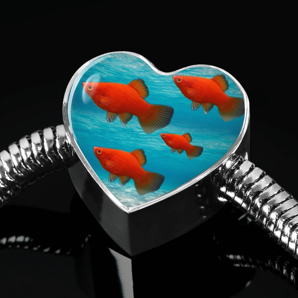 Southern Platyfish Fish Print Heart Charm Steel Bracelet-Free Shipping - Deruj.com