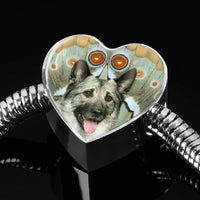 Norwegian Elkhound Dog Print Heart Charm Steel Bracelet-Free Shipping - Deruj.com