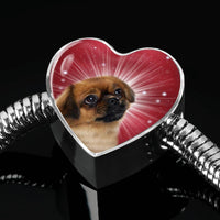 Tibetan Spaniel Dog Print Heart Charm Steel Bracelet-Free Shipping - Deruj.com