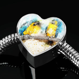 Blue And Yellow Macaw Parrot Art Print Heart Charm Steel Bracelet-Free Shipping - Deruj.com