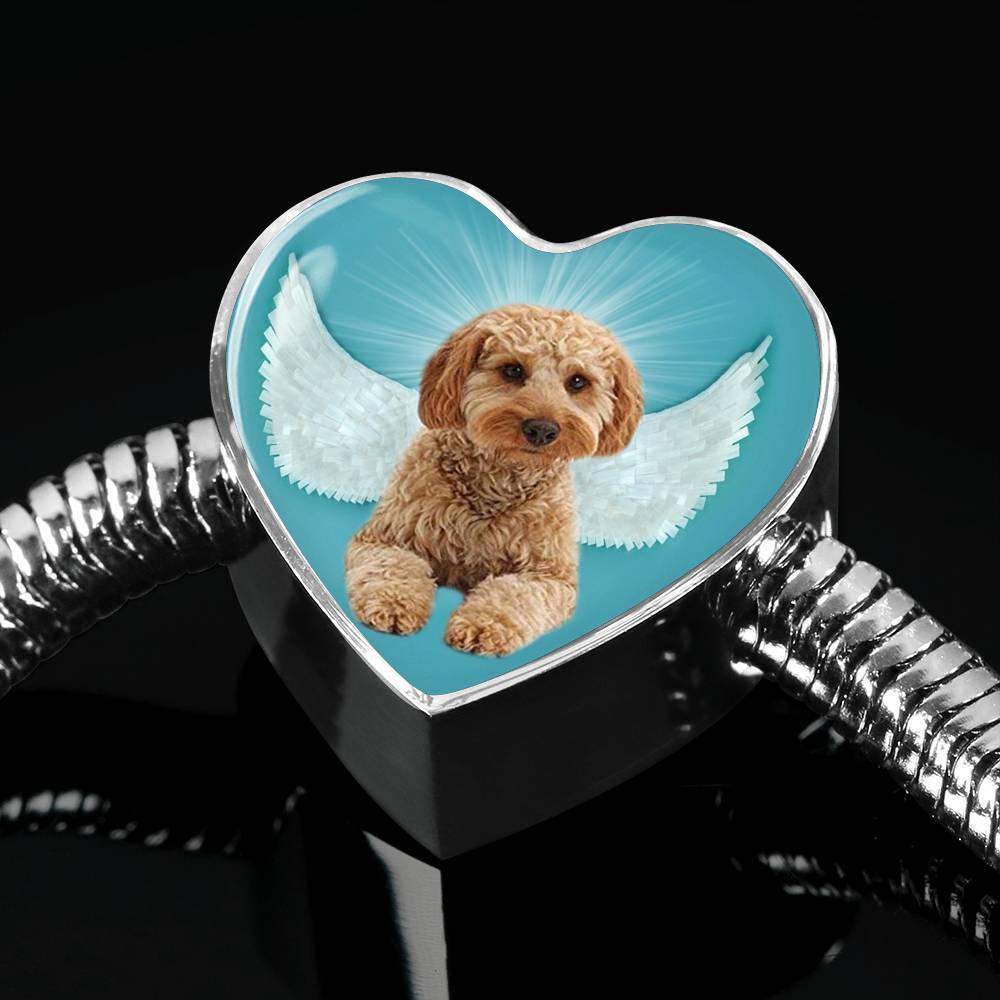 Cavapoo Dog Print Heart Charm Steel Bracelet-Free Shipping - Deruj.com