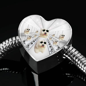 Cute Old English Sheepdog Dog Print Heart Charm Steel Bracelet-Free Shipping - Deruj.com