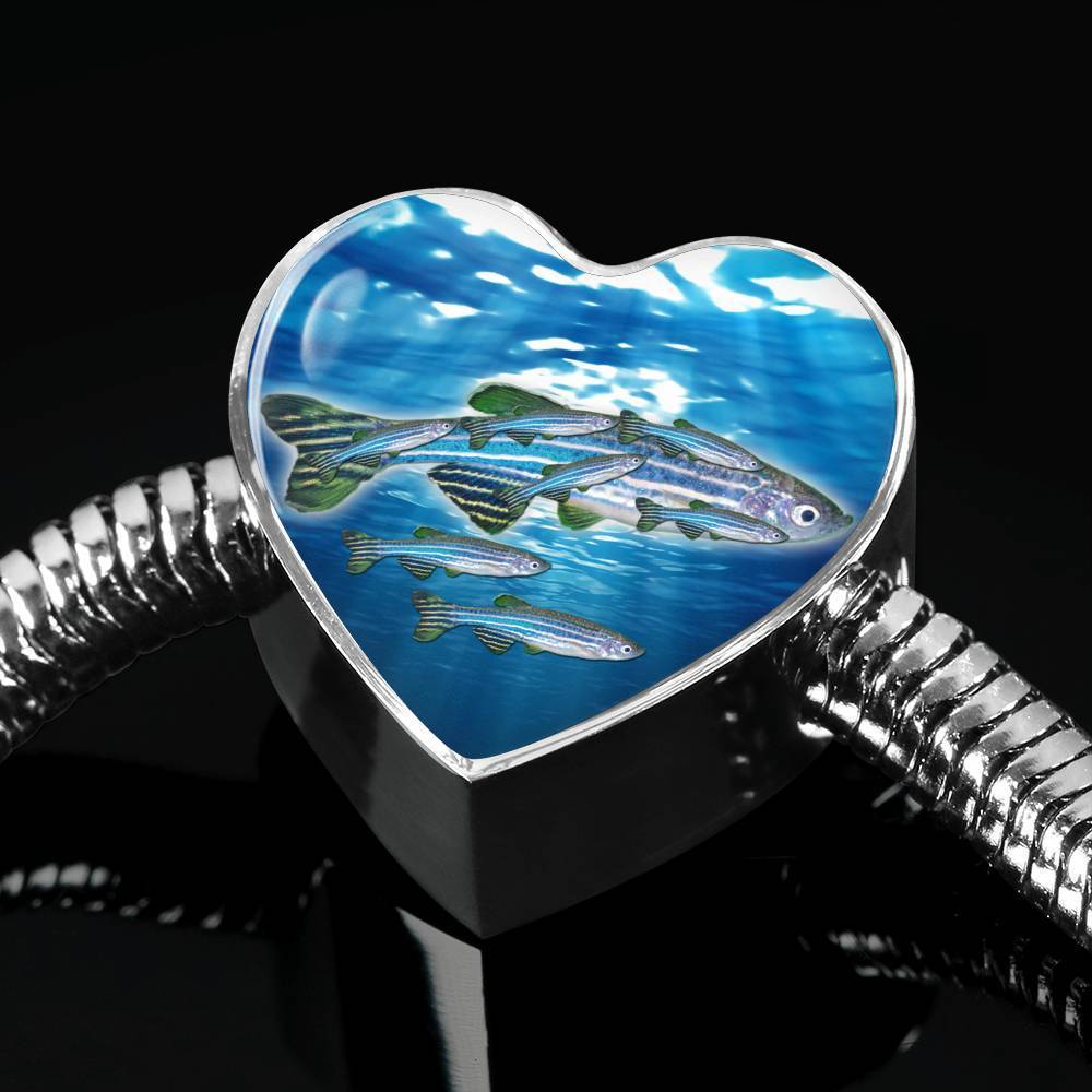 Slender Danios Fish Heart Charm Steel Bracelet-Free Shipping - Deruj.com