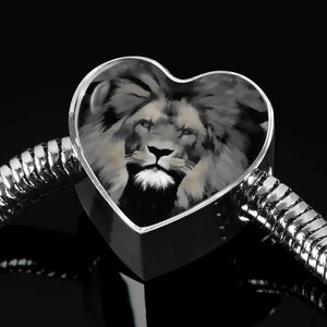 Lion Grey Art Print Heart Charm Steel Bracelet-Free Shipping - Deruj.com