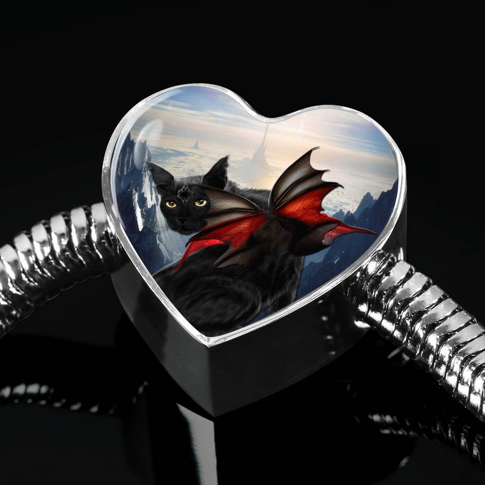 Bombay Cat Print Heart Charm Steel Bracelet-Free Shipping - Deruj.com