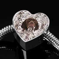 German Shorthaired Pointer Print Heart Charm Steel Bracelet-Free Shipping - Deruj.com