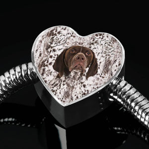 German Shorthaired Pointer Print Heart Charm Steel Bracelet-Free Shipping - Deruj.com