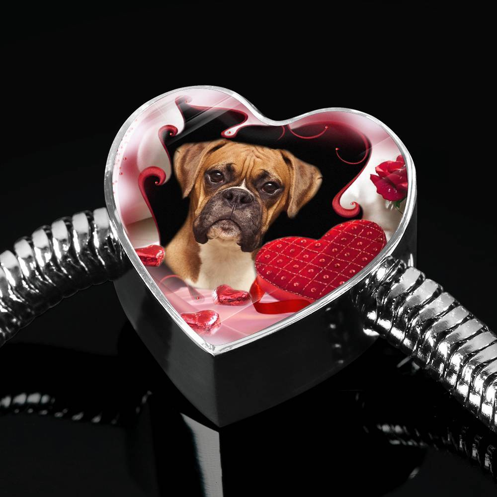 Boxer Dog Print Heart Charm Steel Bracelet-Free Shipping - Deruj.com