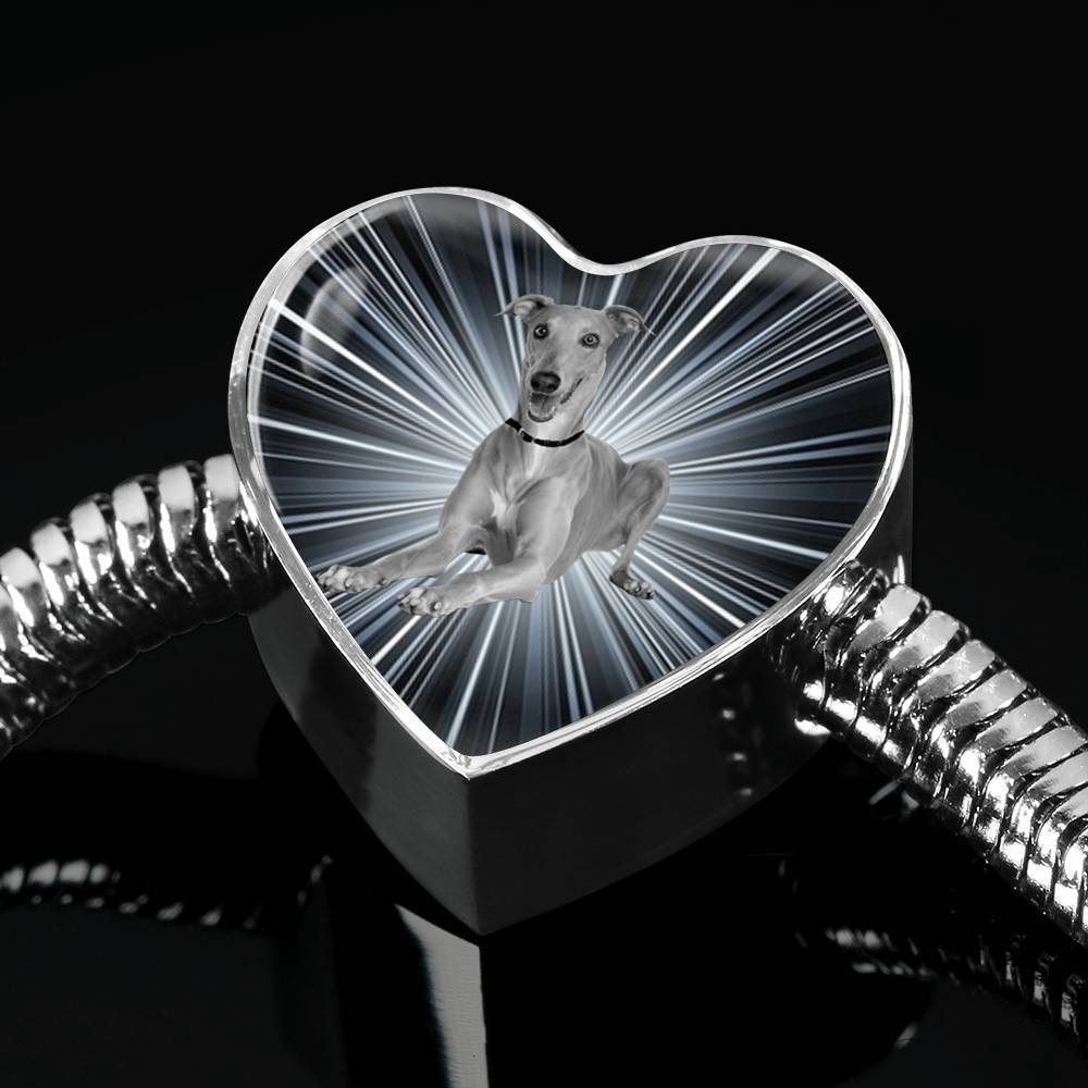 Italian Greyhound Dog Print Heart Charm Steel Bracelet-Free Shipping - Deruj.com