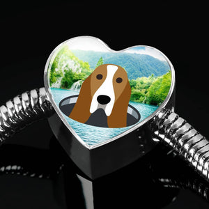 Basset Hound Dog Vector Print Heart Charm Steel Bracelet-Free Shipping