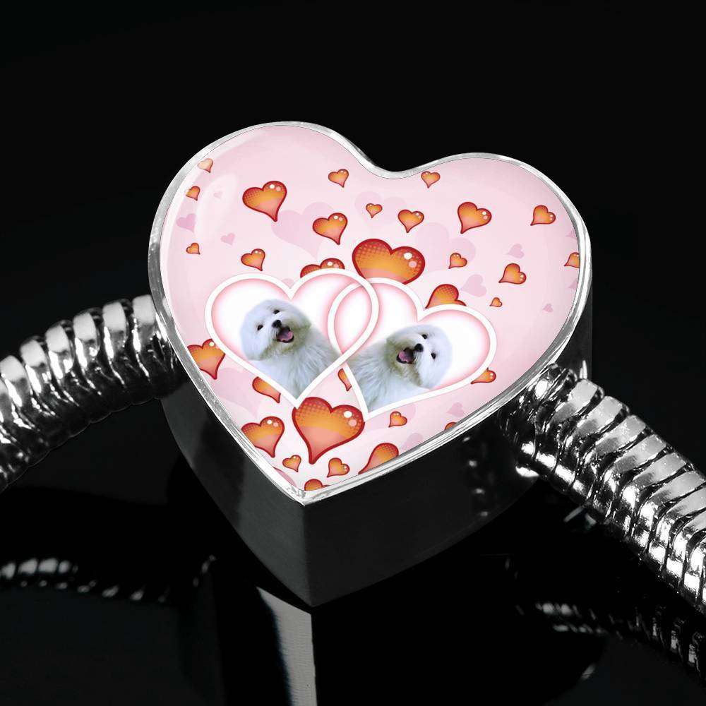 Maltese Dog Print Heart Charm Steel Bracelet-Free Shipping - Deruj.com