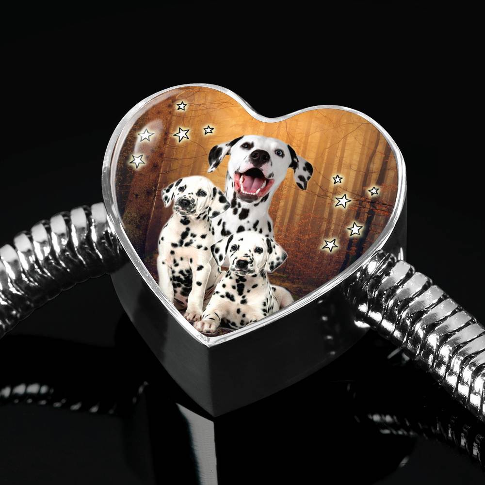 Dalmatian Dog Print Heart Charm Steel Bracelet-Free Shipping - Deruj.com