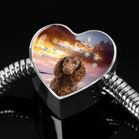 American Water Spaniel Print Heart Charm Steel Bracelet-Free Shipping - Deruj.com