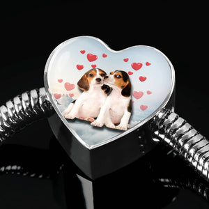Cute Beagle Dog Print Heart Charm Steel Bracelet-Free Shipping - Deruj.com