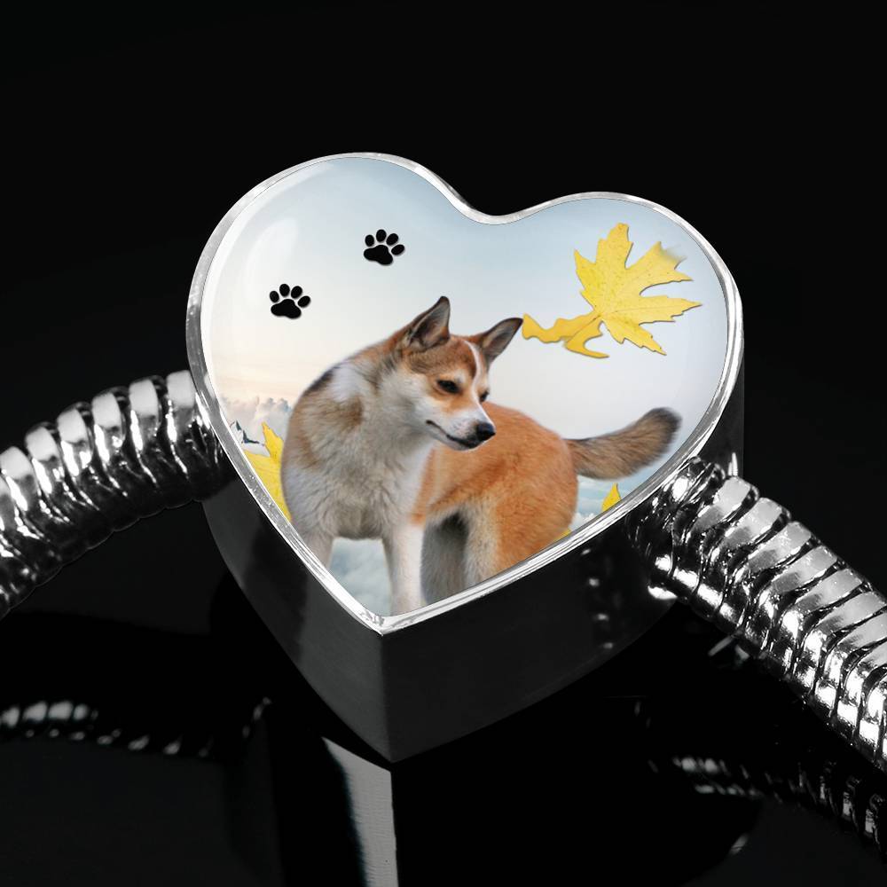 Norwegian Lundehund Print Heart Charm Steel Bracelet-Free Shipping - Deruj.com