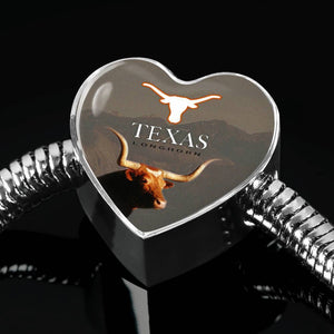 Texas Longhorn Cattle (Cow) Print Heart Steel Bracelet-Free Shipping - Deruj.com