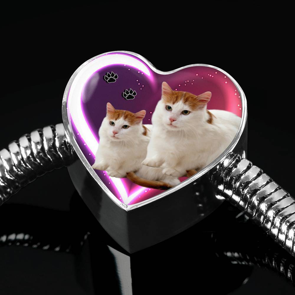 Turkish Van Cat Print Heart Charm Steel Bracelet-Free Shipping - Deruj.com