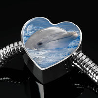 Cute Dolphin Print Heart Charm Steel Bracelet-Free Shipping - Deruj.com