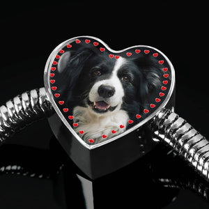 Border Collie Print Heart Charm Steel Bracelet-Free Shipping - Deruj.com