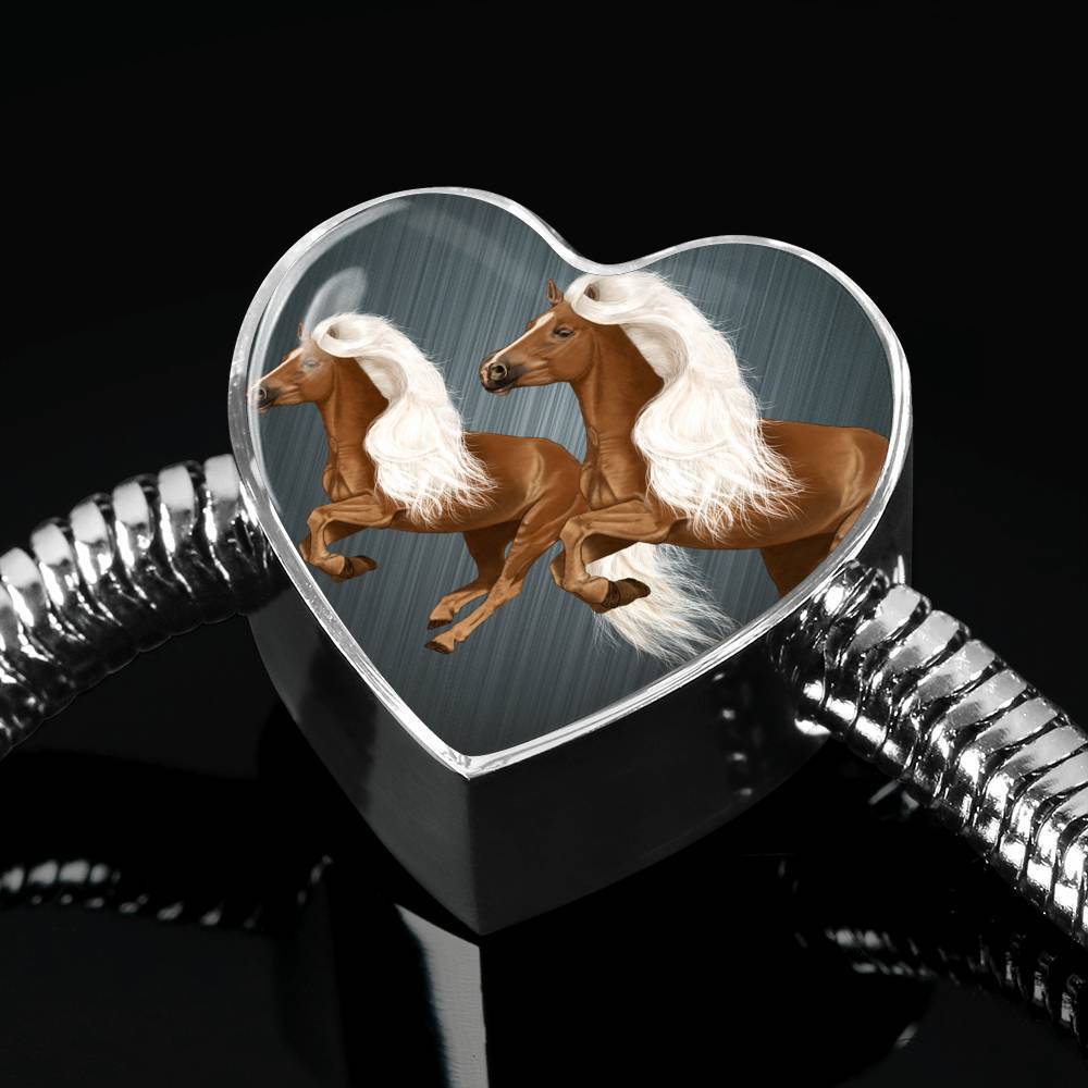 Haflinger Horse Art Print Heart Charm Steel Bracelet-Free Shipping - Deruj.com