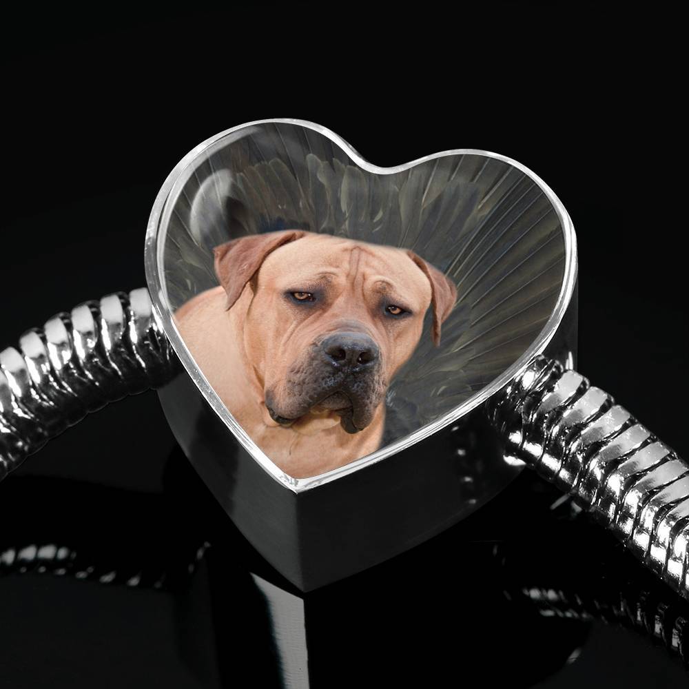 South African Boerboel Dog Print Heart Charm Steel Bracelet-Free Shipping - Deruj.com